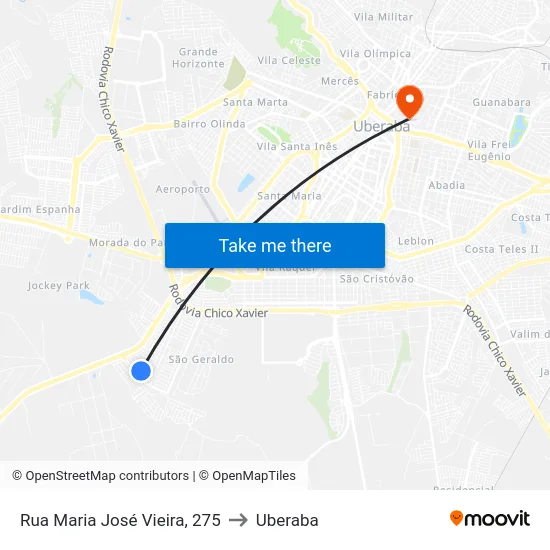 Rua Maria José Vieira, 275 to Uberaba map