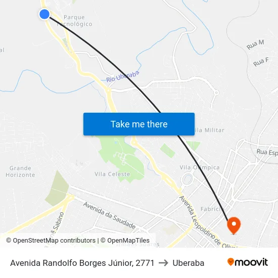 Avenida Randolfo Borges Júnior, 2771 to Uberaba map