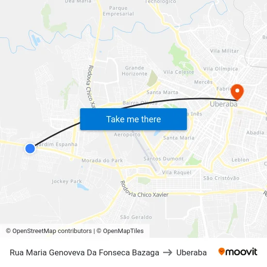 Rua Maria Genoveva Da Fonseca Bazaga to Uberaba map