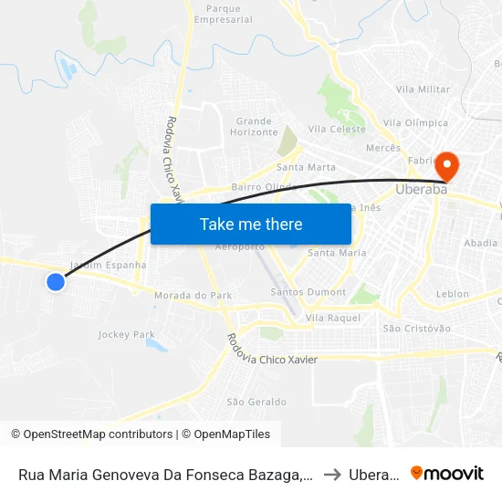 Rua Maria Genoveva Da Fonseca Bazaga, 181 to Uberaba map