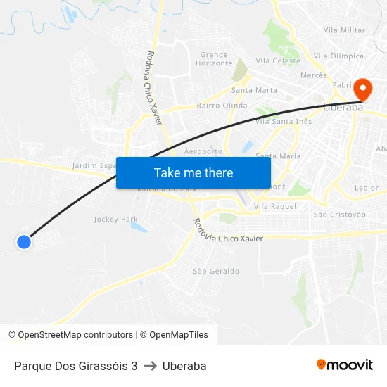 Parque Dos Girassóis 3 to Uberaba map
