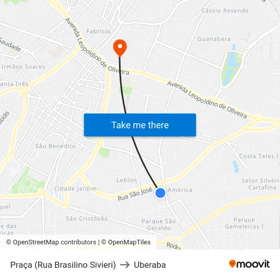Praça (Rua Brasilino Sivieri) to Uberaba map