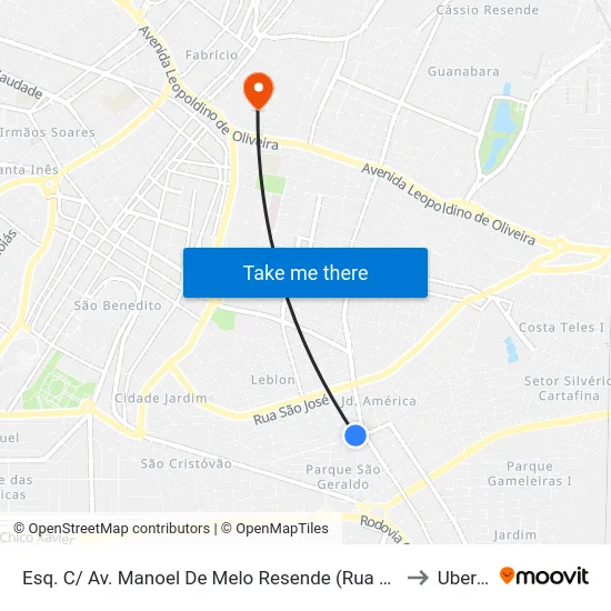 Esq. C/ Av. Manoel De Melo Resende (Rua Brasilino Sivieri) to Uberaba map