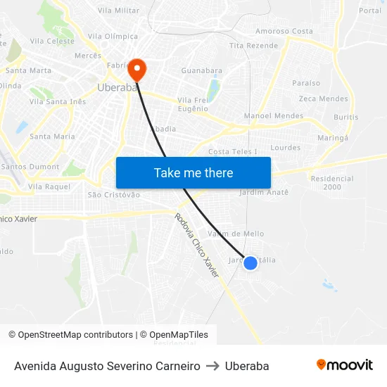 Avenida Augusto Severino Carneiro to Uberaba map