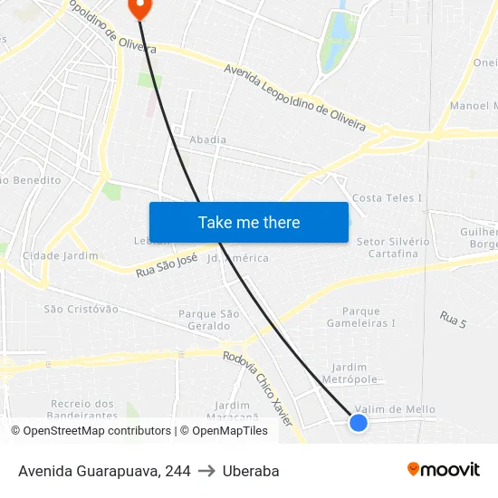 Avenida Guarapuava, 244 to Uberaba map