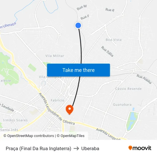 Praça (Final Da Rua Inglaterra) to Uberaba map