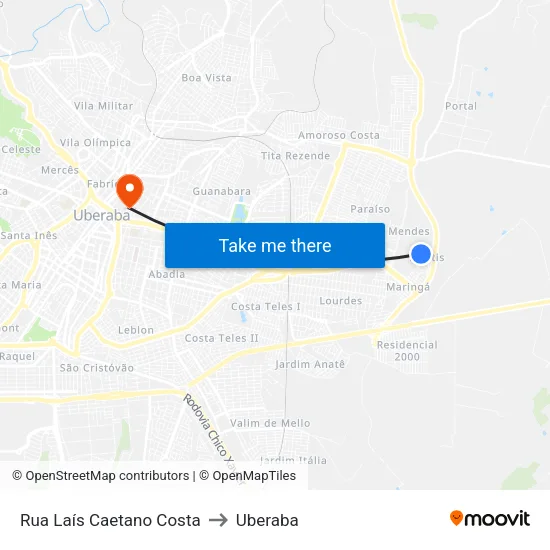 Rua Laís Caetano Costa to Uberaba map
