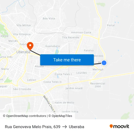 Rua Genoveva Melo Prais, 639 to Uberaba map