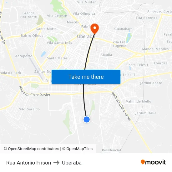 Rua Antônio Frison to Uberaba map