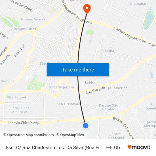 Esq. C/ Rua Charleston Luiz Da Silva (Rua Francisco Corrêa Costa Júnior) to Uberaba map