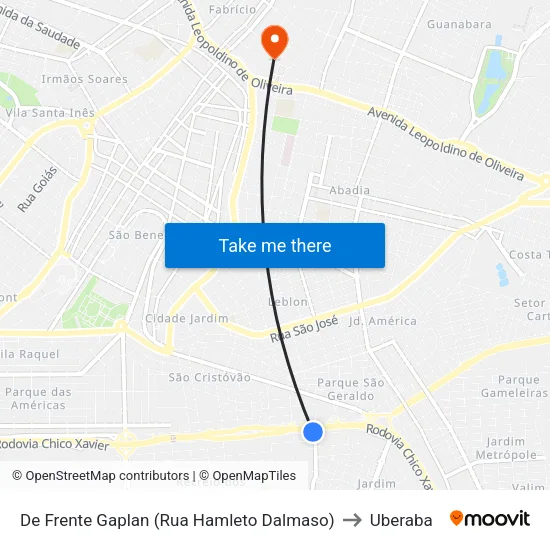 De Frente Gaplan (Rua Hamleto Dalmaso) to Uberaba map