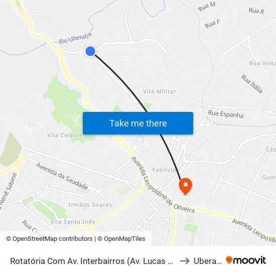 Rotatória Com Av. Interbairros (Av. Lucas Borges) to Uberaba map