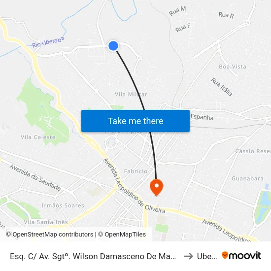 Esq. C/ Av. Sgtº. Wilson Damasceno De Macedo (Rua Rosa Manzan) to Uberaba map