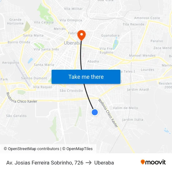 Av. Josias Ferreira Sobrinho, 726 to Uberaba map