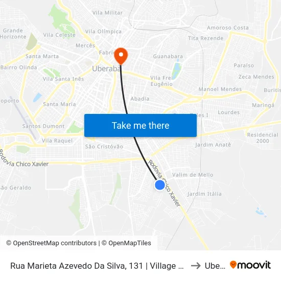 Rua Marieta Azevedo Da Silva, 131 | Village Maracanã / Medalha Pães to Uberaba map
