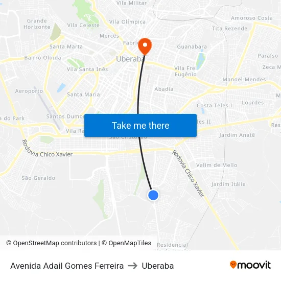 Avenida Adail Gomes Ferreira to Uberaba map