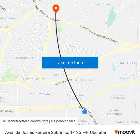 Av. Josias Ferreira Sobrinho, 37 to Uberaba map