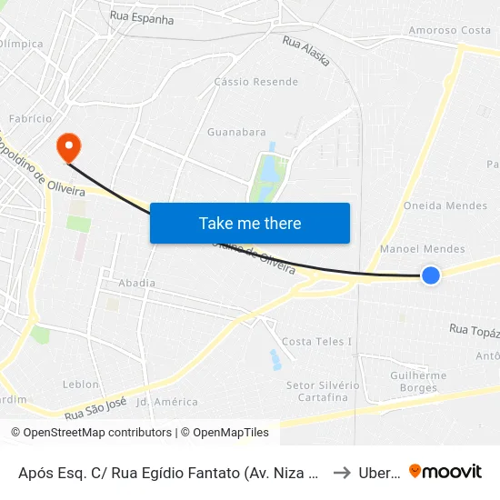 Após Esq. C/ Rua Egídio Fantato (Av. Niza Marquez Guaritá) to Uberaba map
