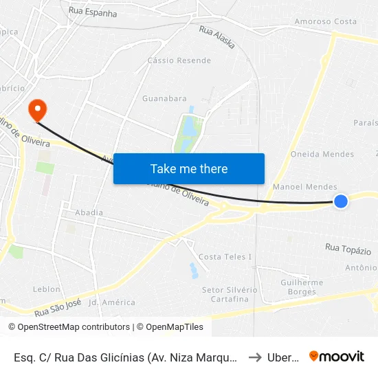 Esq. C/ Rua Das Glicínias (Av. Niza Marquez Guarita) to Uberaba map