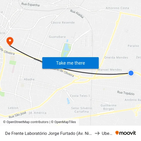 De Frente Laboratório Jorge Furtado (Av. Niza Marquez Guarita) to Uberaba map