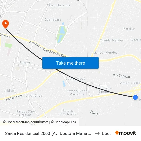 Saída Residencial 2000 (Av. Doutora Maria Teresinha Da Rocha) to Uberaba map