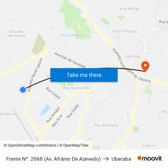 Frente Nº. 2068 (Av. Afrânio De Azevedo) to Uberaba map