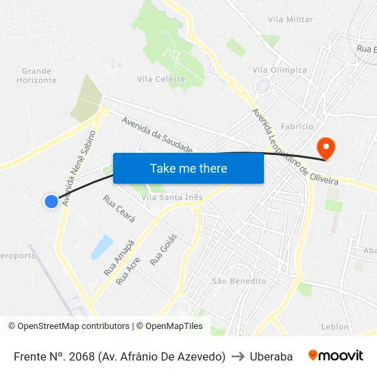 Frente Nº. 2068 (Av. Afrânio De Azevedo) to Uberaba map