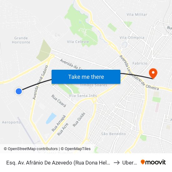 Esq. Av. Afrânio De Azevedo (Rua Dona Helena Abrahão) to Uberaba map