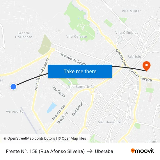 Frente Nº. 158 (Rua Afonso Silveira) to Uberaba map