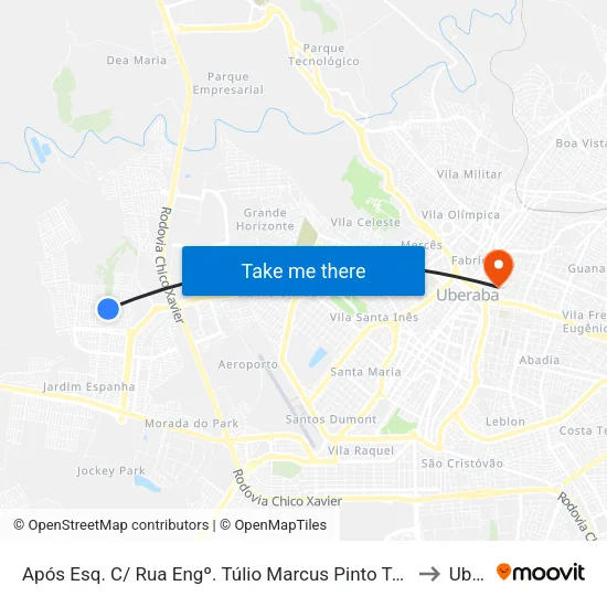 Após Esq. C/ Rua Engº. Túlio Marcus Pinto Tomain (Rua Ivon João José Fernandes) to Uberaba map