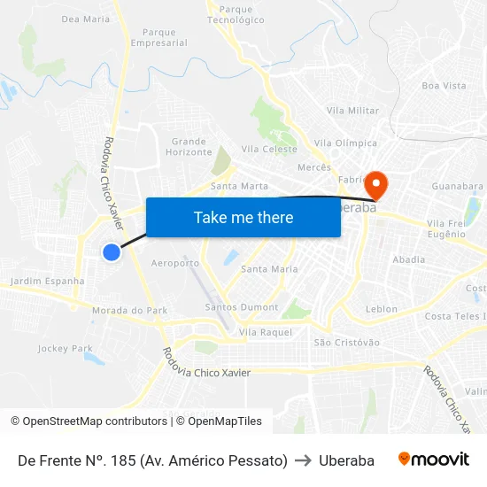 De Frente Nº. 185 (Av. Américo Pessato) to Uberaba map