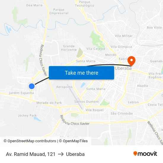 Av. Ramid Mauad, 121 to Uberaba map