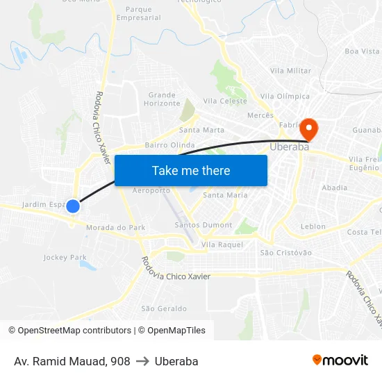 Av. Ramid Mauad, 908 to Uberaba map