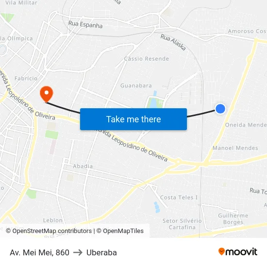 Av. Mei Mei, 860 to Uberaba map