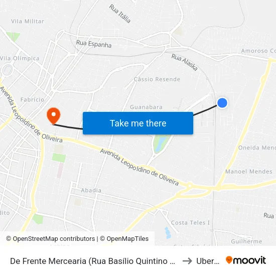 Rua Basílio Quintino Pereira Neto, 134 to Uberaba map