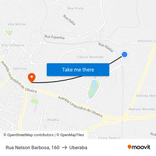Rua Nelson Barbosa, 160 to Uberaba map