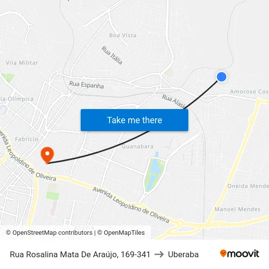 Rua Rosalina Mata De Araújo, 169-341 to Uberaba map