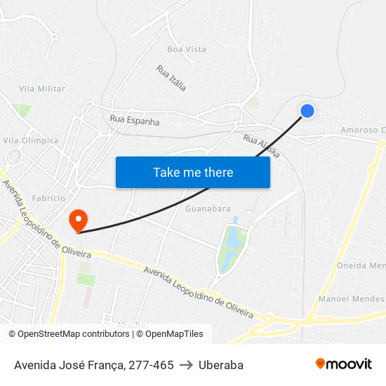 Avenida José França, 277-465 to Uberaba map