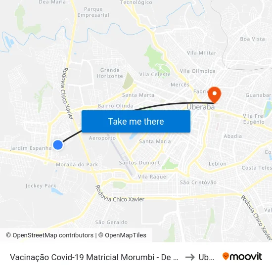 Vacinação Covid-19 Matricial Morumbi - De Frente Ubs Jardim Morumbi to Uberaba map