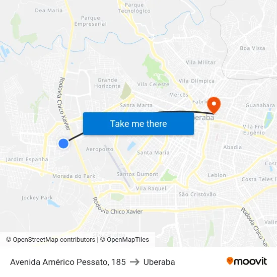 Avenida Américo Pessato, 185 to Uberaba map