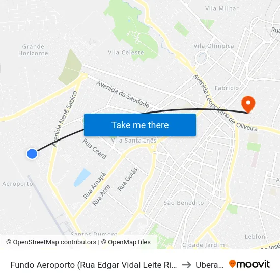 Fundo Aeroporto (Rua Edgar Vidal Leite Ribeiro) to Uberaba map