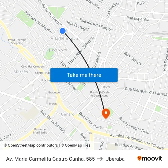 Av. Maria Carmelita Castro Cunha, 585 to Uberaba map