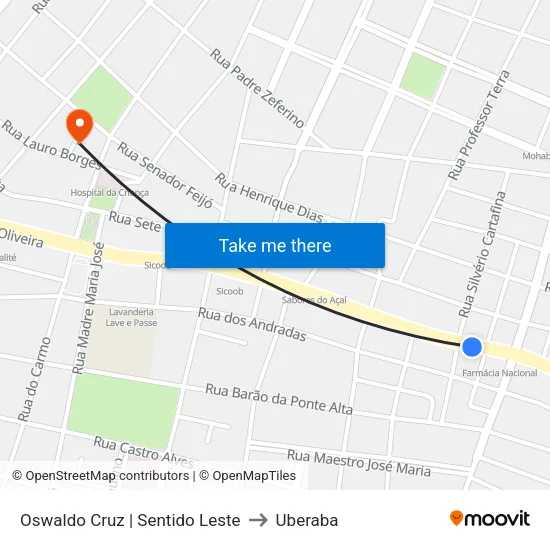 Oswaldo Cruz | Sentido Leste to Uberaba map