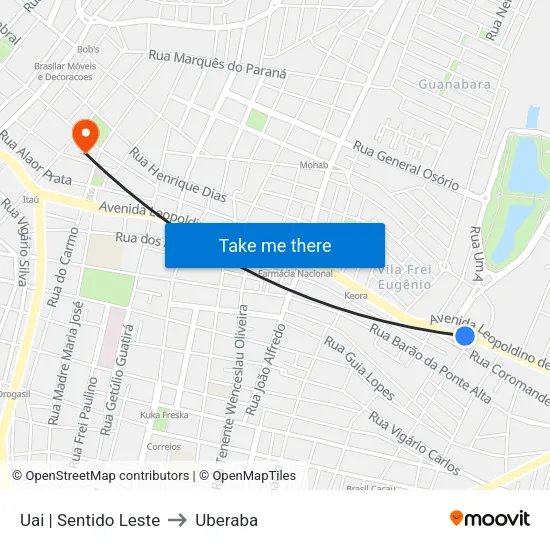 Uai | Sentido Leste to Uberaba map