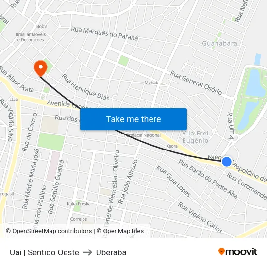 Uai | Sentido Oeste to Uberaba map