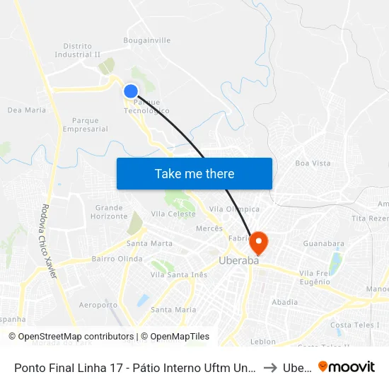 Parada Final / Av. Interna Da Uftm - Unidade III to Uberaba map