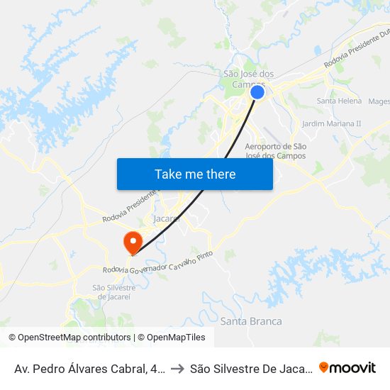 Av. Pedro Álvares Cabral, 460 to São Silvestre De Jacarei map