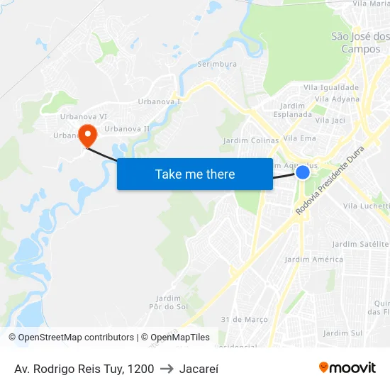Av. Rodrigo Reis Tuy, 1200 to Jacareí map