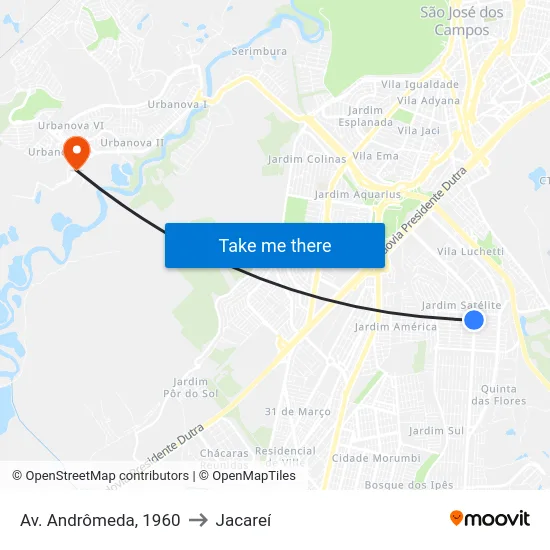 Av. Andrômeda, 1960 to Jacareí map