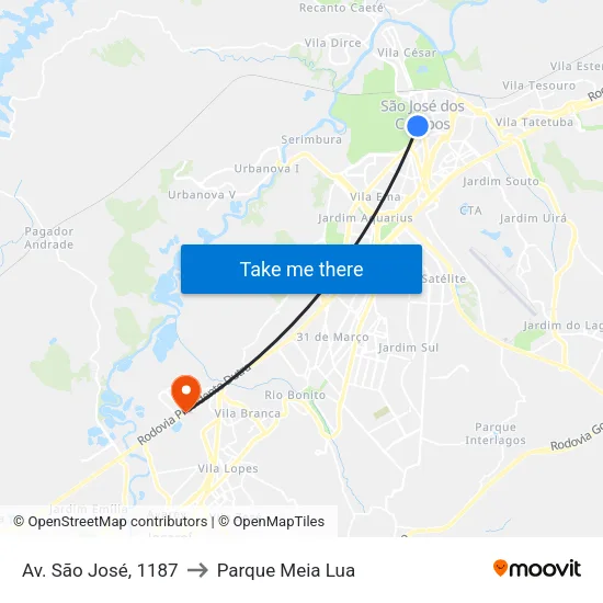 Av. São José, 1187 to Parque Meia Lua map